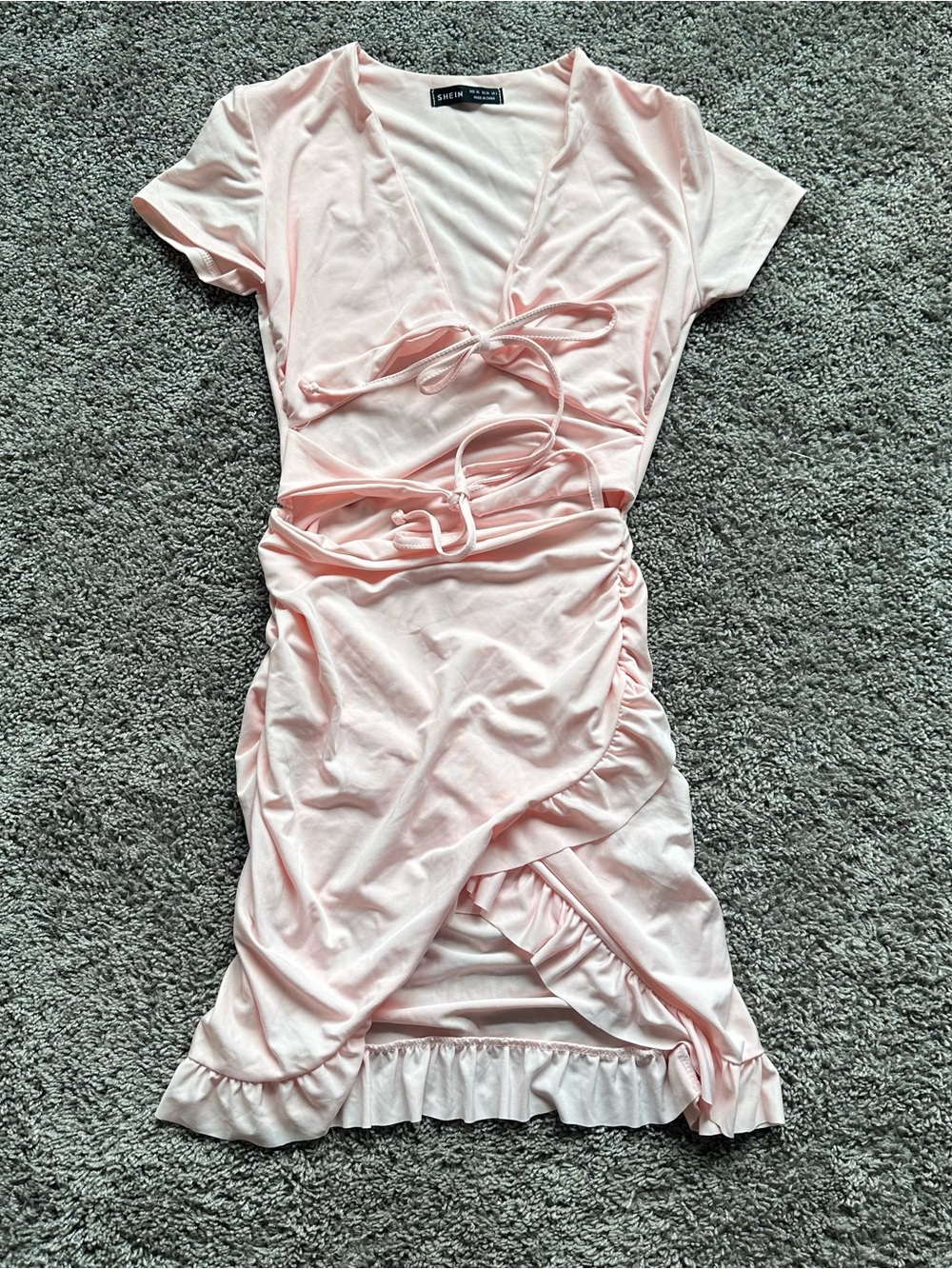 SHEIN Light Pink Wrap-Front Ruched Mini Dress